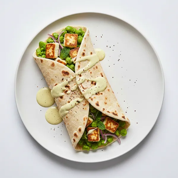 Griddled Fava Bean & Halloumi Kebab Wrap with a Zesty Yuzu-Tahini